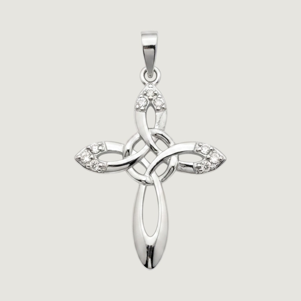 925‎ Sterling Silver Celtic Cross Pendant Moissanite Infinity Knot Accent